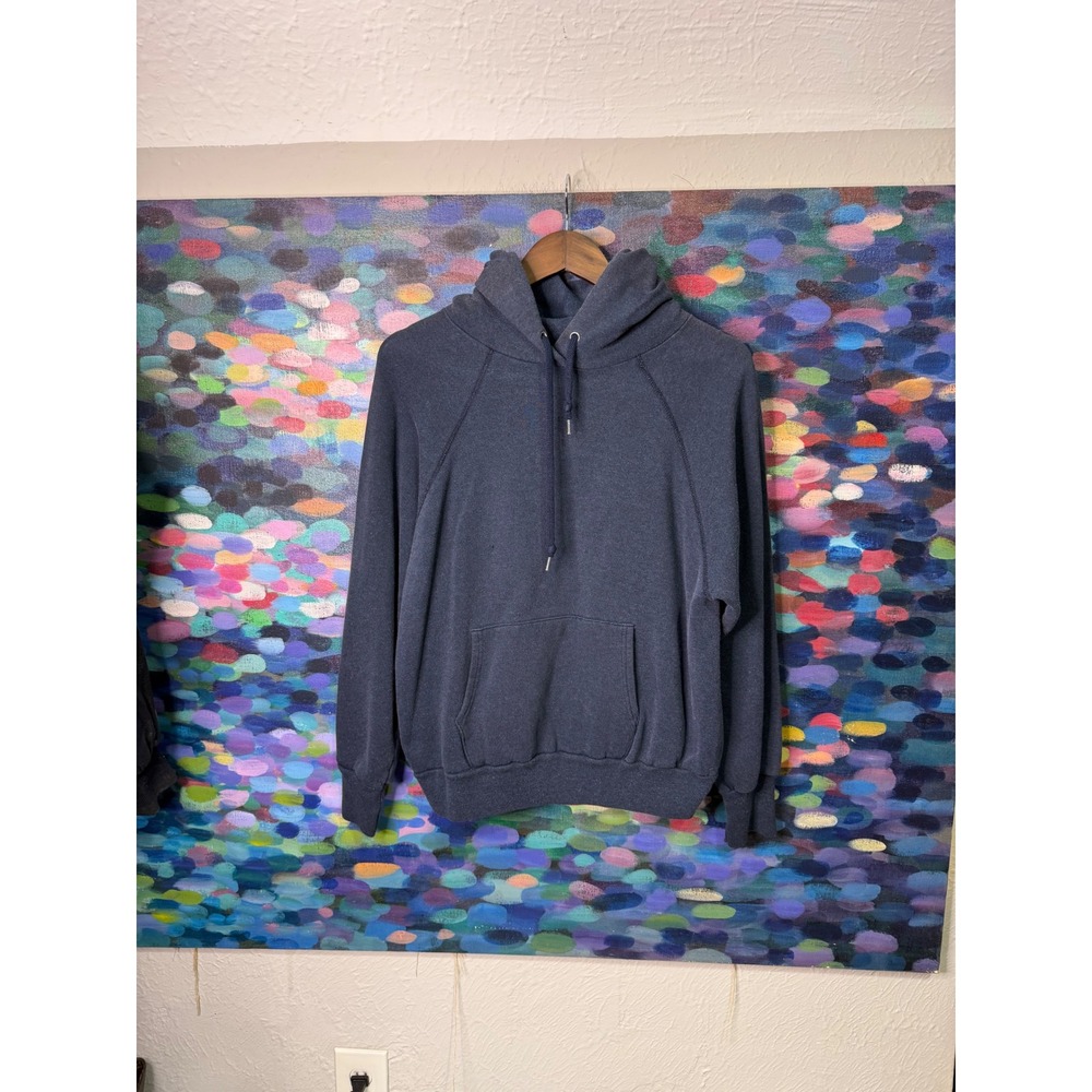 Vintage 80s Pannill size Large sun faded Blue Hoodie Front Pocket washed
